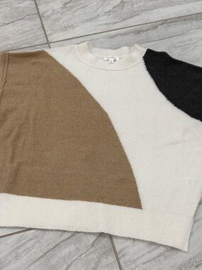 Perch by Blue Pepper Sweater Womens Sz S  Tan Cream Black Colorblock Knit